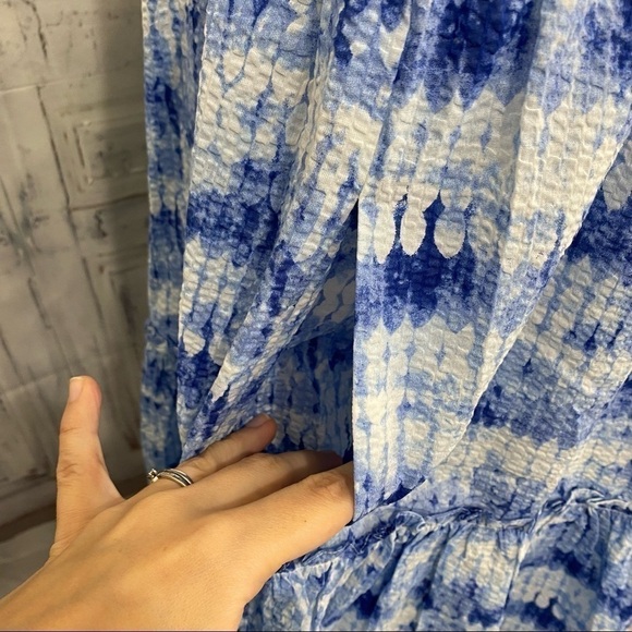 Eliza J Size 14 Blue White Tie Dye Halter Neck Sleeveless Trapeze Pockets Dress - Picture 7 of 13